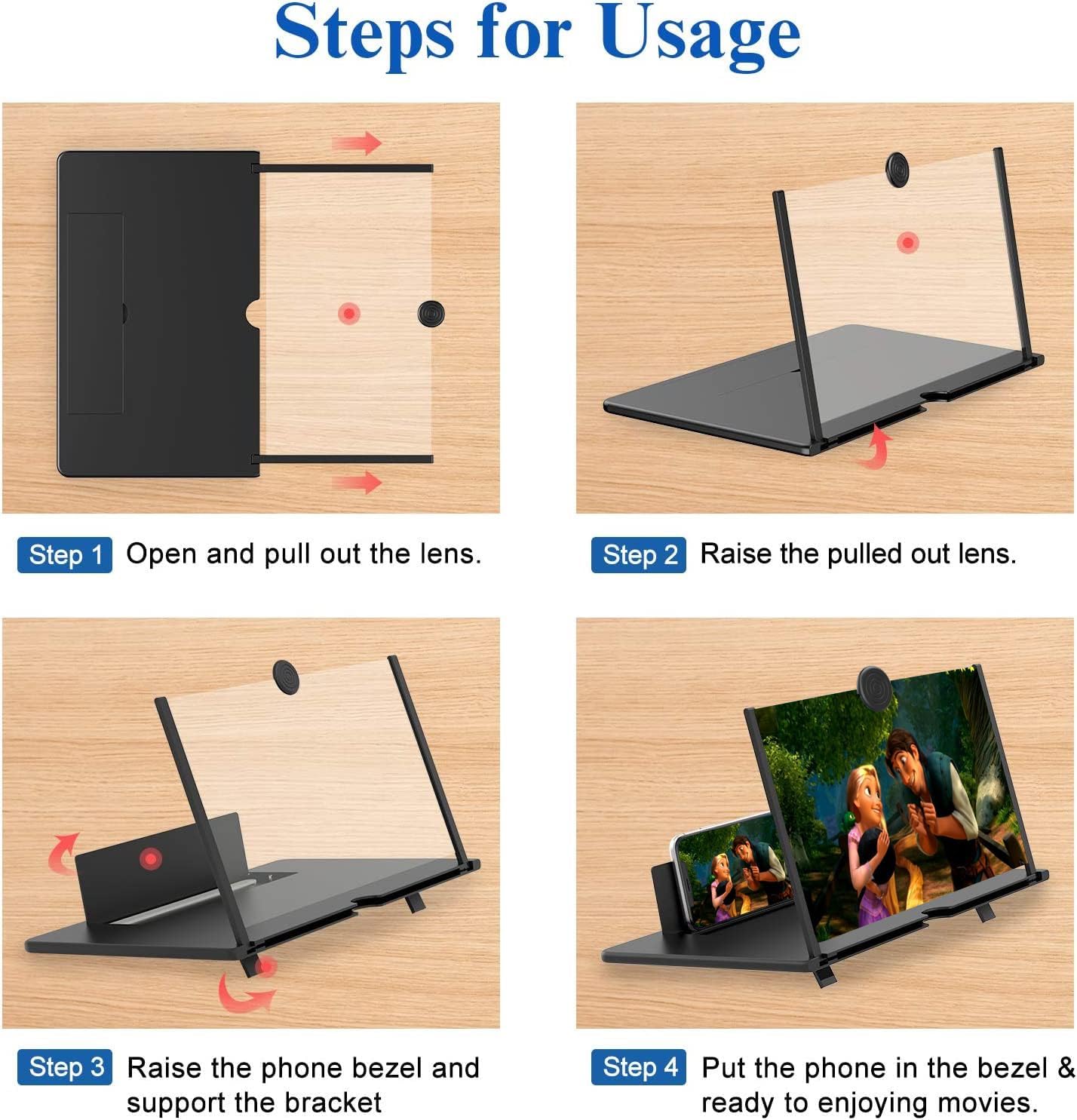 Step-by-step guide on how to use a phone holder with lens on a wooden background